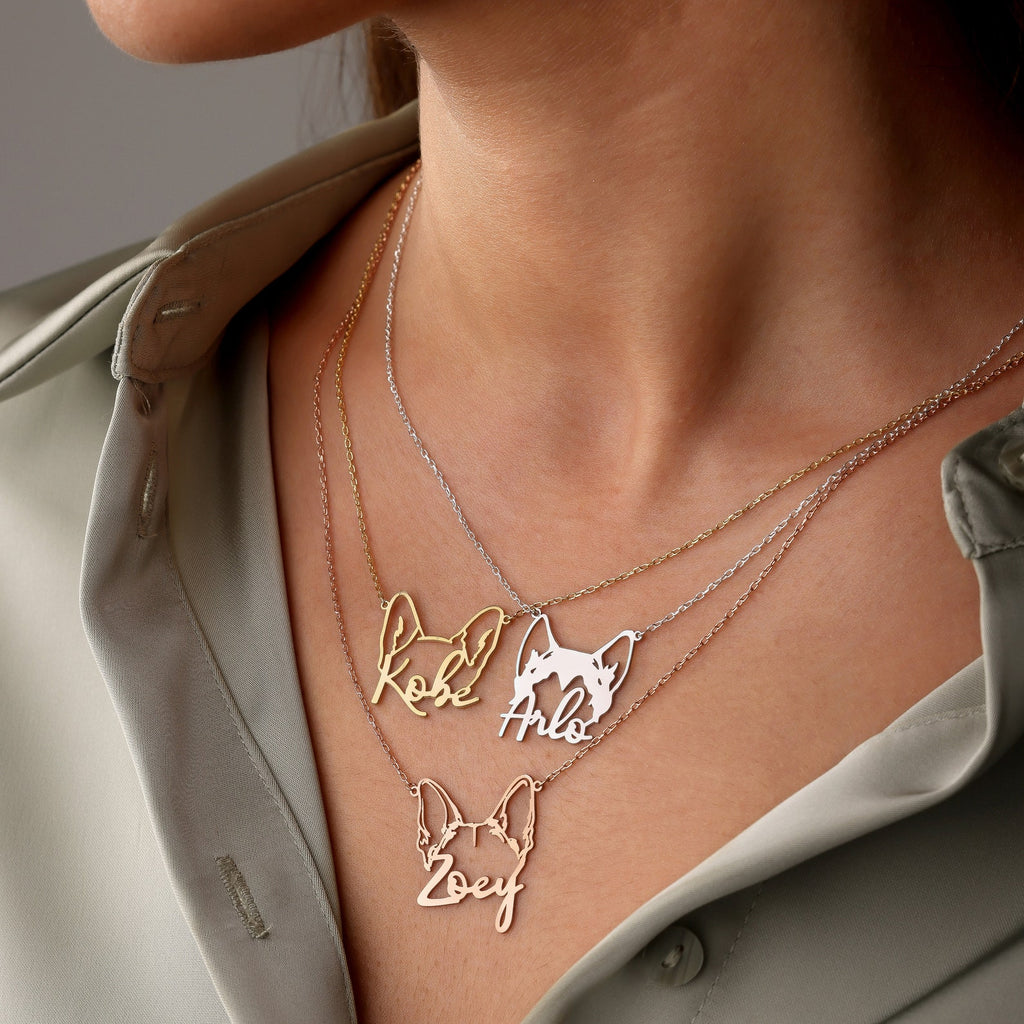 犬猫ネームネックレス デザイン犬猫耳ネックレス - Fallook
