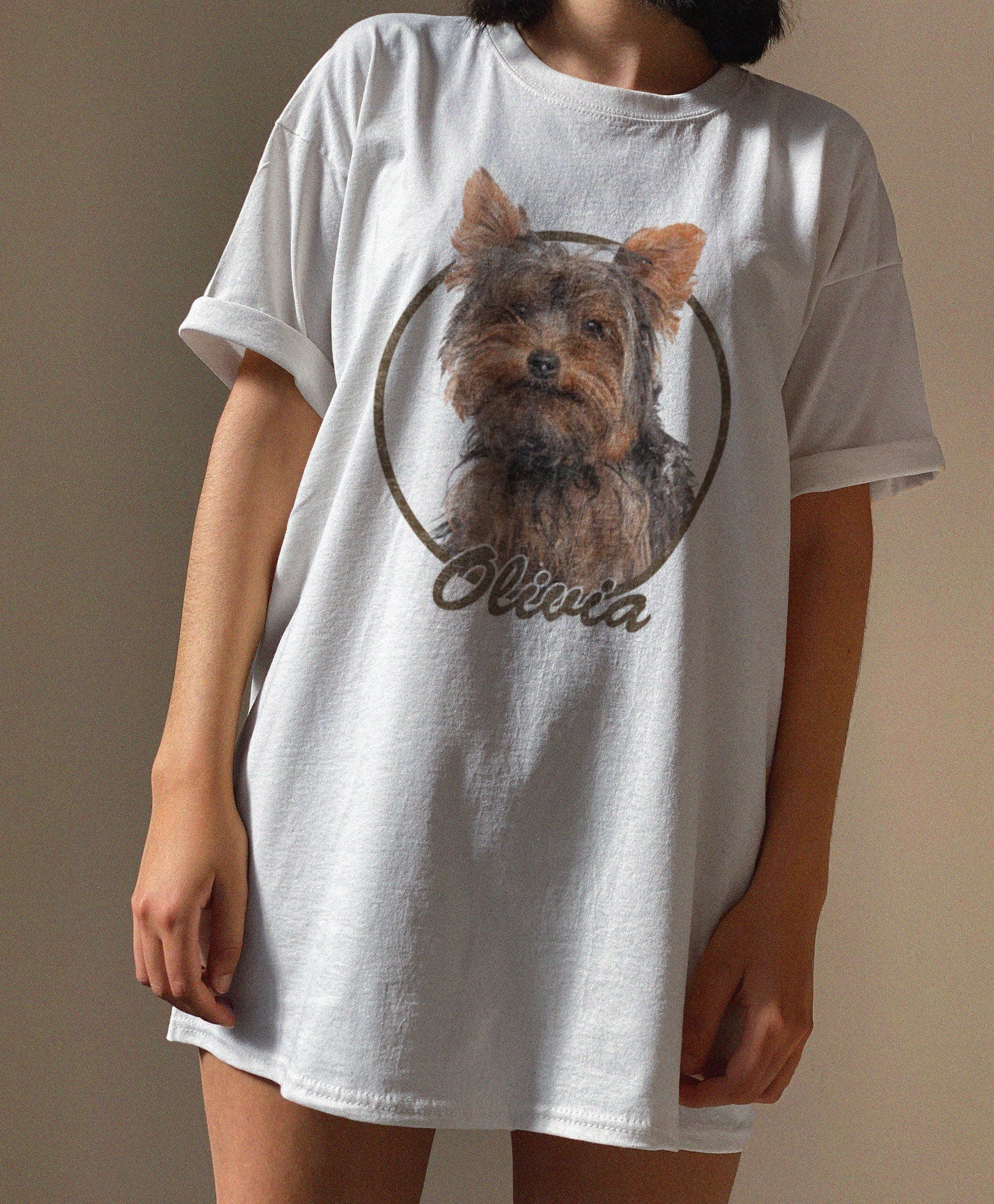 犬/猫/ペット/子供の写真 アバター を入れたカスタマイズされた Ｔシャツ Oversize！たくさんの色 - Fallook
