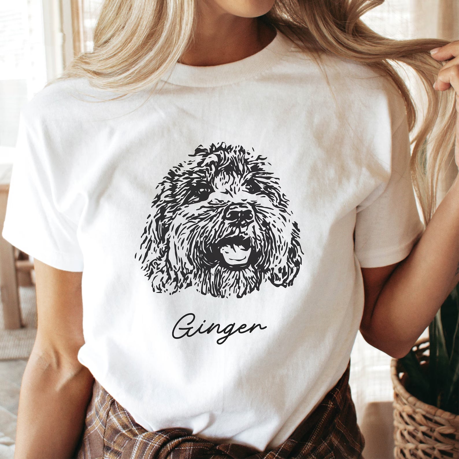 印絵 ペットの写真と名前入り カスタムTシャツ  大きな図案 「Black&White」