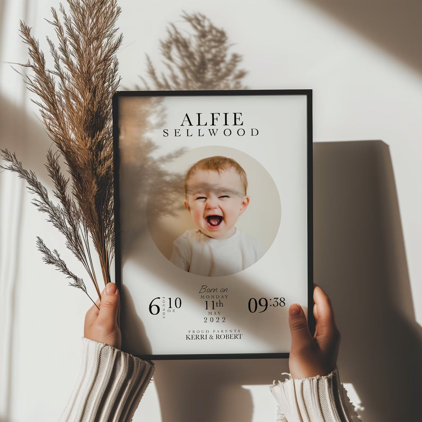 【写真入り】名入れ 出産祝い フォトフレーム 命名書 キャンバスプリント ベビー出生記録