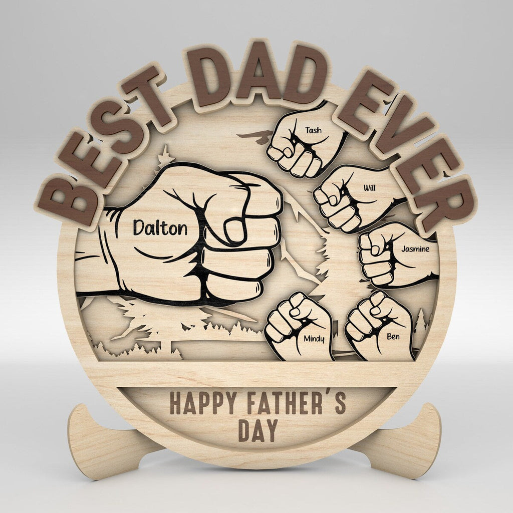 パパと子供の手のフィストバンプの山の標識 パーソナライズ