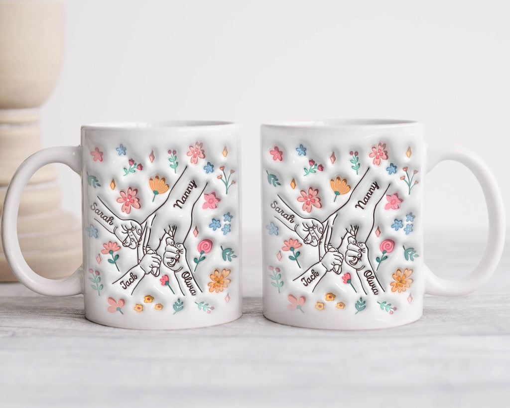 自分たちの手をつないでいる子供を抱くカスタムマグ ピンクの花 - Fallook