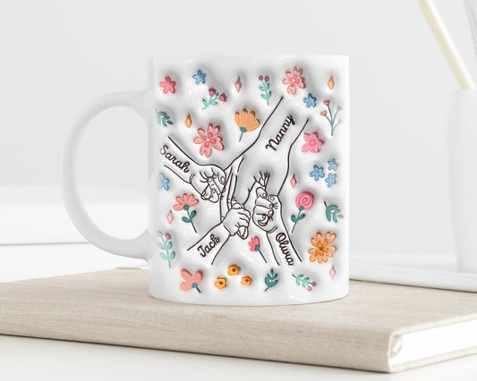 自分たちの手をつないでいる子供を抱くカスタムマグ ピンクの花 - Fallook