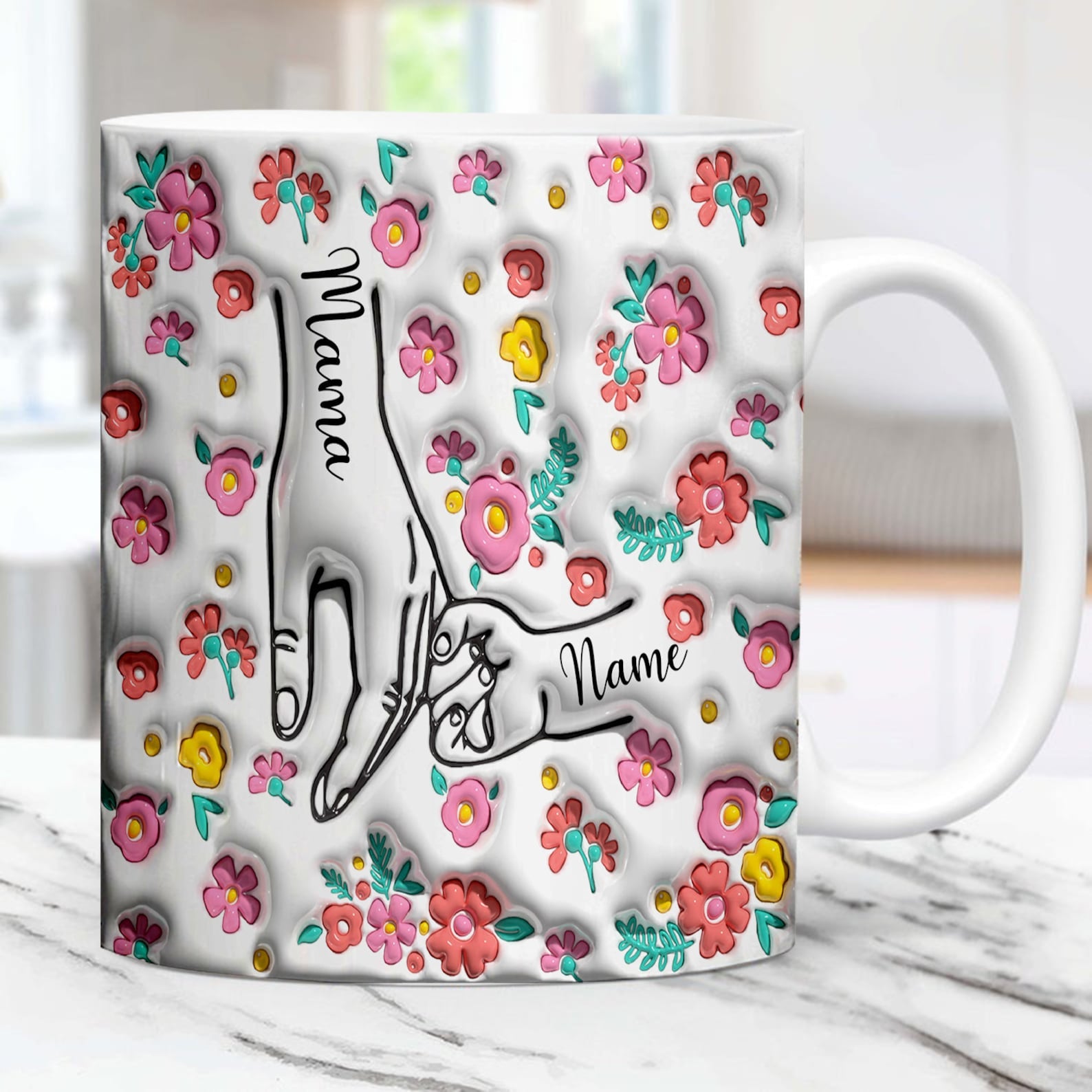 ファミリーの個人用カスタム3Dインフレータブル効果プリントアクセントマグ ピンクの花 - Fallook