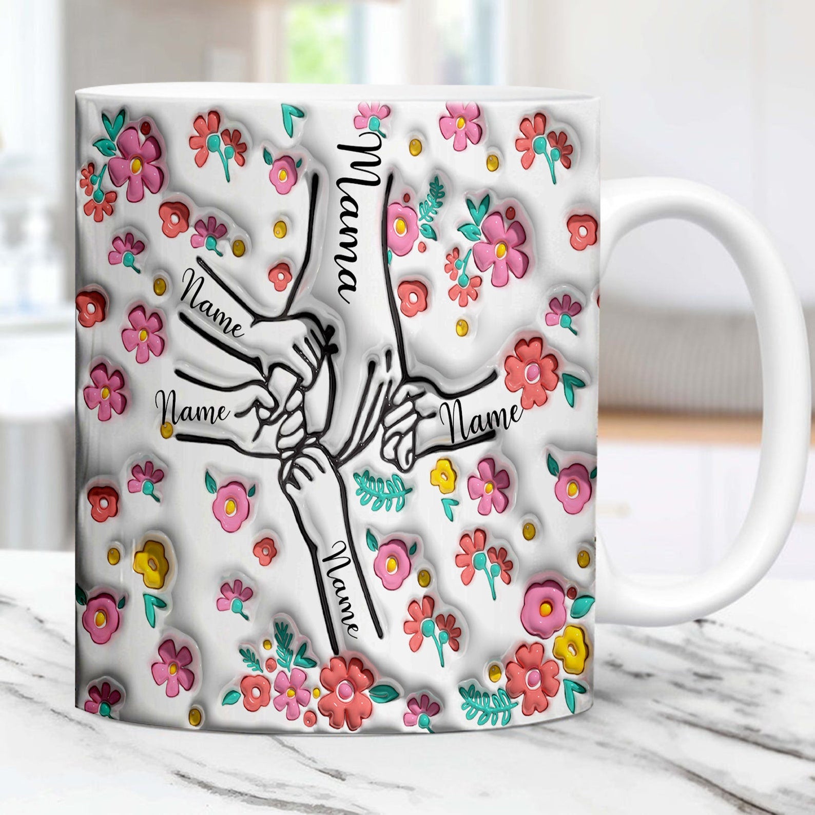 ファミリーの個人用カスタム3Dインフレータブル効果プリントアクセントマグ ピンクの花 - Fallook