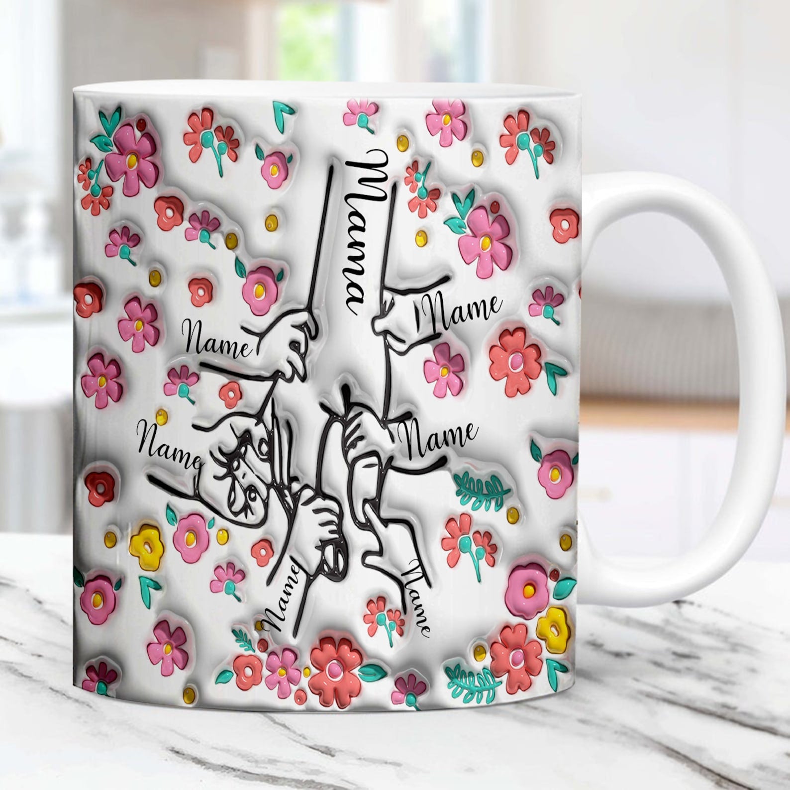 ファミリーの個人用カスタム3Dインフレータブル効果プリントアクセントマグ ピンクの花 - Fallook