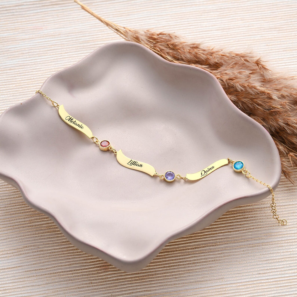 誕生石入り お名前刻印ブレスレット