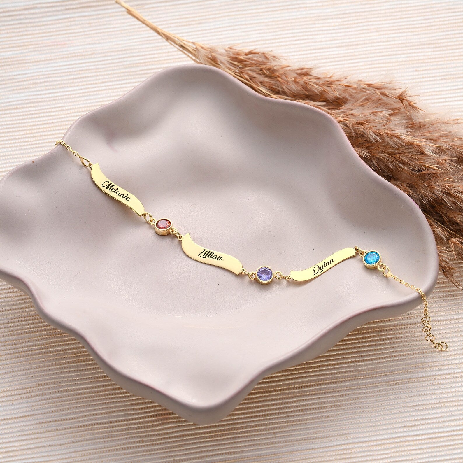 誕生石入り お名前刻印ブレスレット