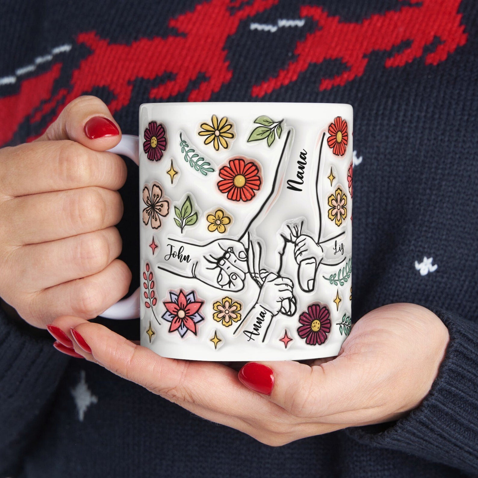 ファミリーの個人用カスタム3Dインフレータブル効果プリントアクセントマグ 漫画の花 - Fallook