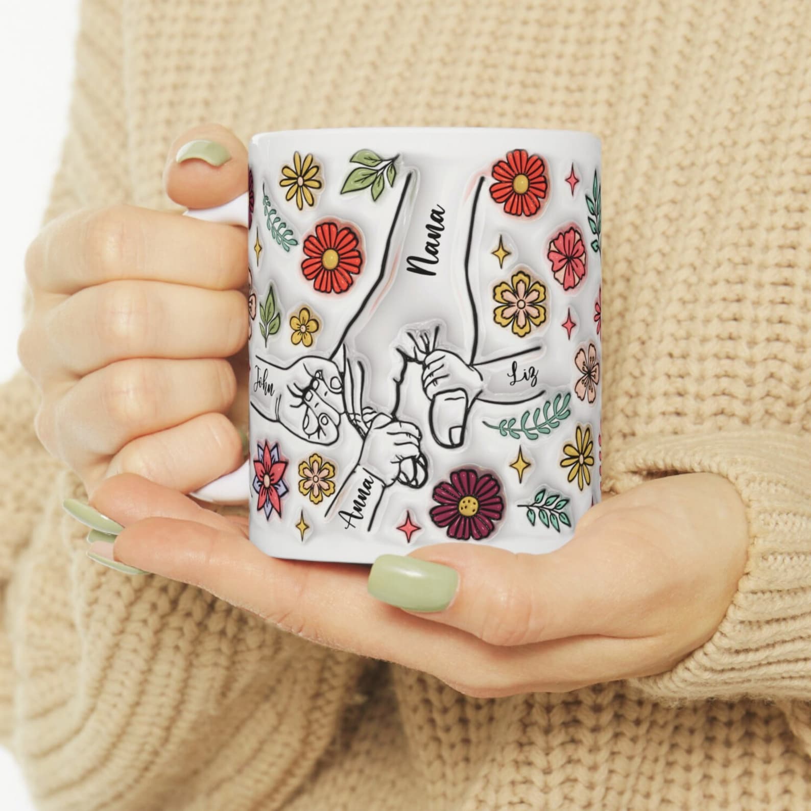 ファミリーの個人用カスタム3Dインフレータブル効果プリントアクセントマグ 漫画の花 - Fallook