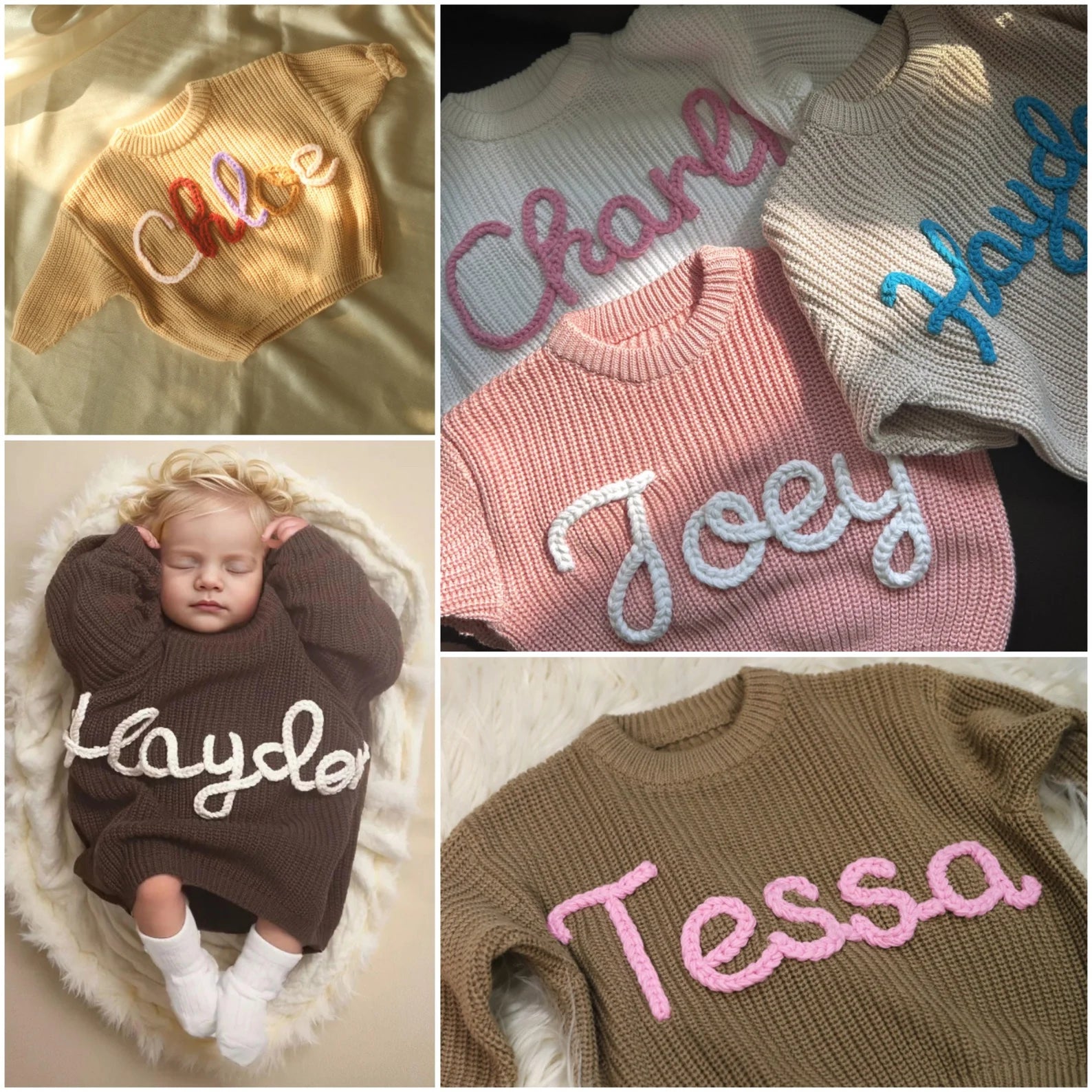 赤ちゃんの名前のセーター·刺繍された名前のニットセーター·赤ちゃんシャワーの贈り物 - Fallook