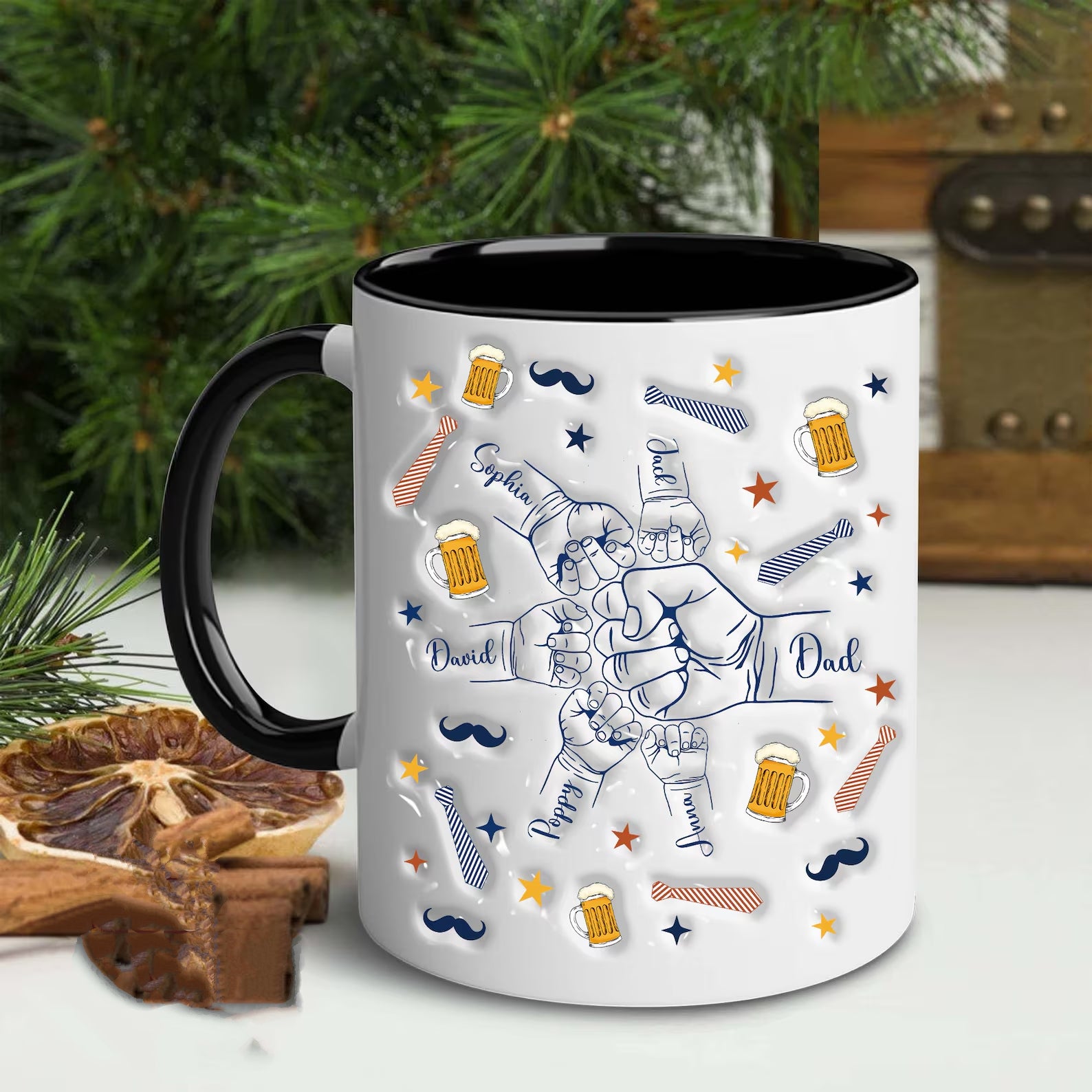 子供たちの手を握るパーソナライズされたお父さんマグツール トップハット ネクタイ - Fallook