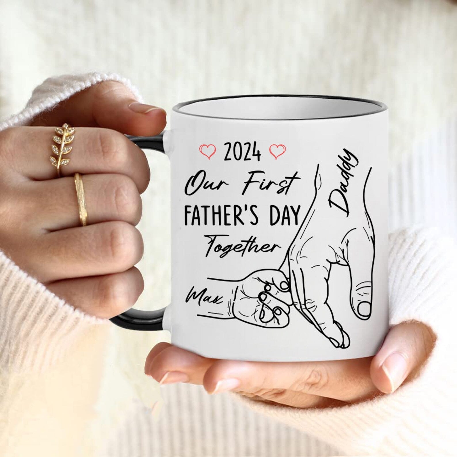 Our First Father's Day 子供たちの手を握るパーソナライズされたお父さんマグツール トップハット 父の手を握って - Fallook