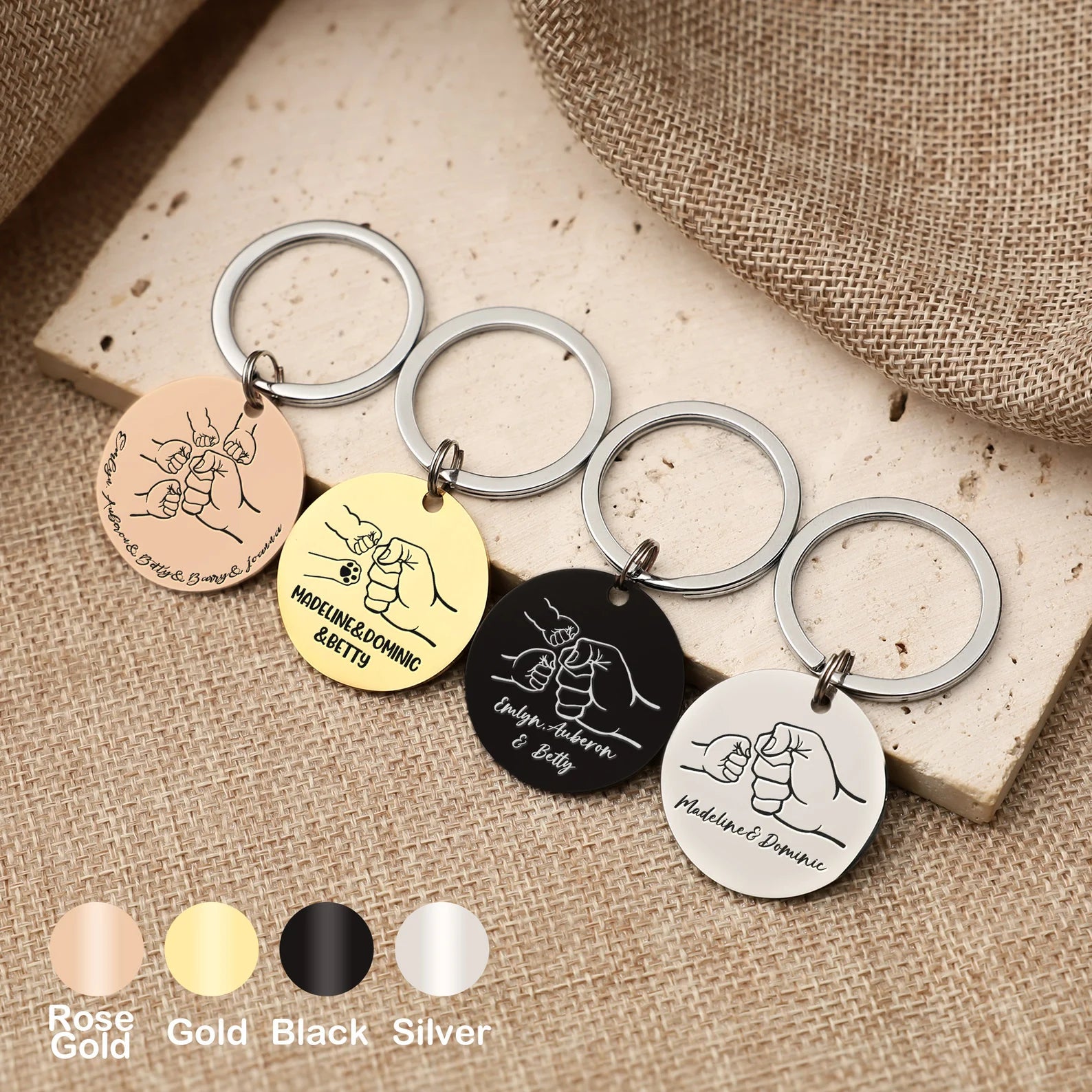 父の日 パーソナライズされたパパのチーム フィスト バンプ キーチェーン - Fallook