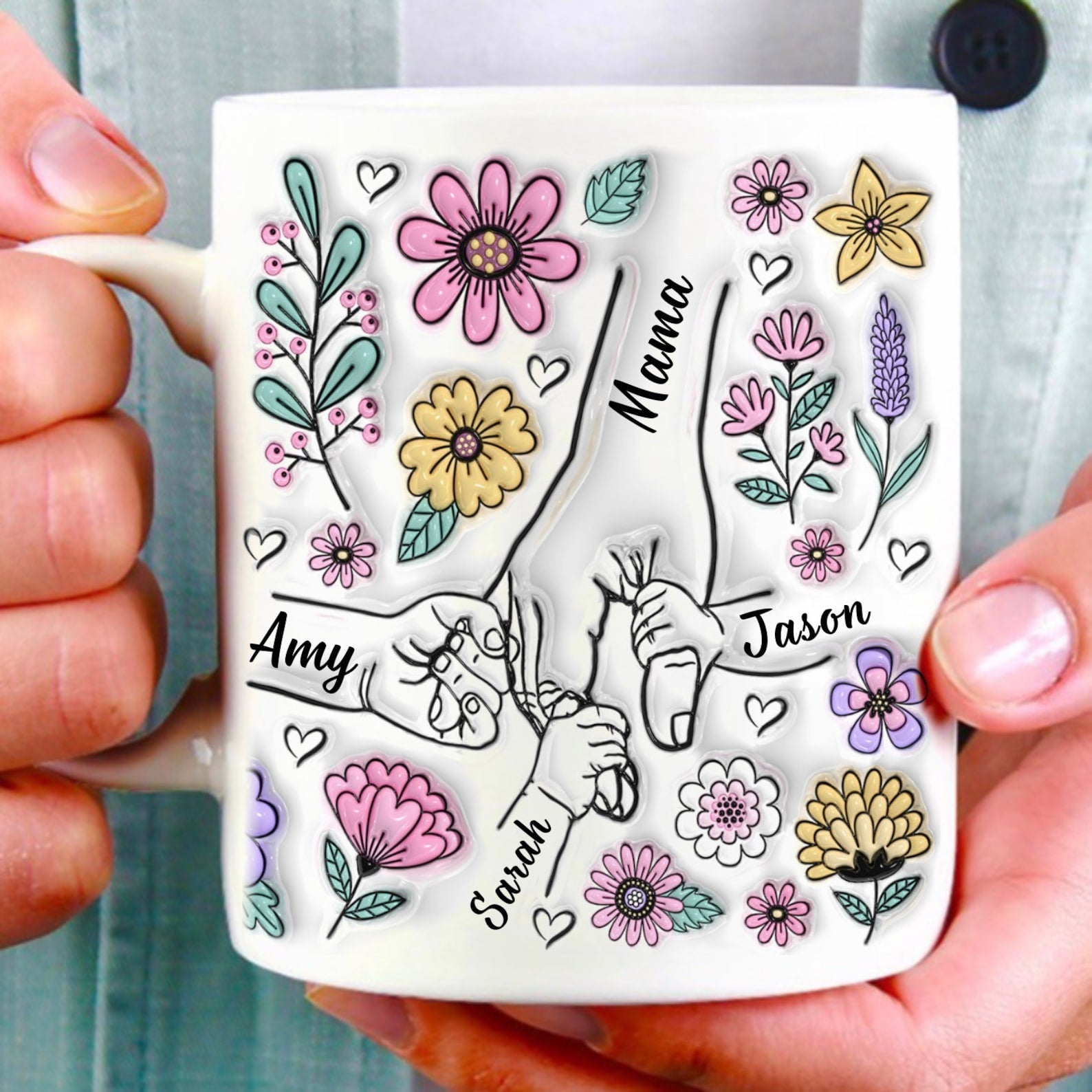 ファミリーの個人用カスタム3Dインフレータブル効果プリントアクセントマグ 小さな花柄 デイジー - Fallook