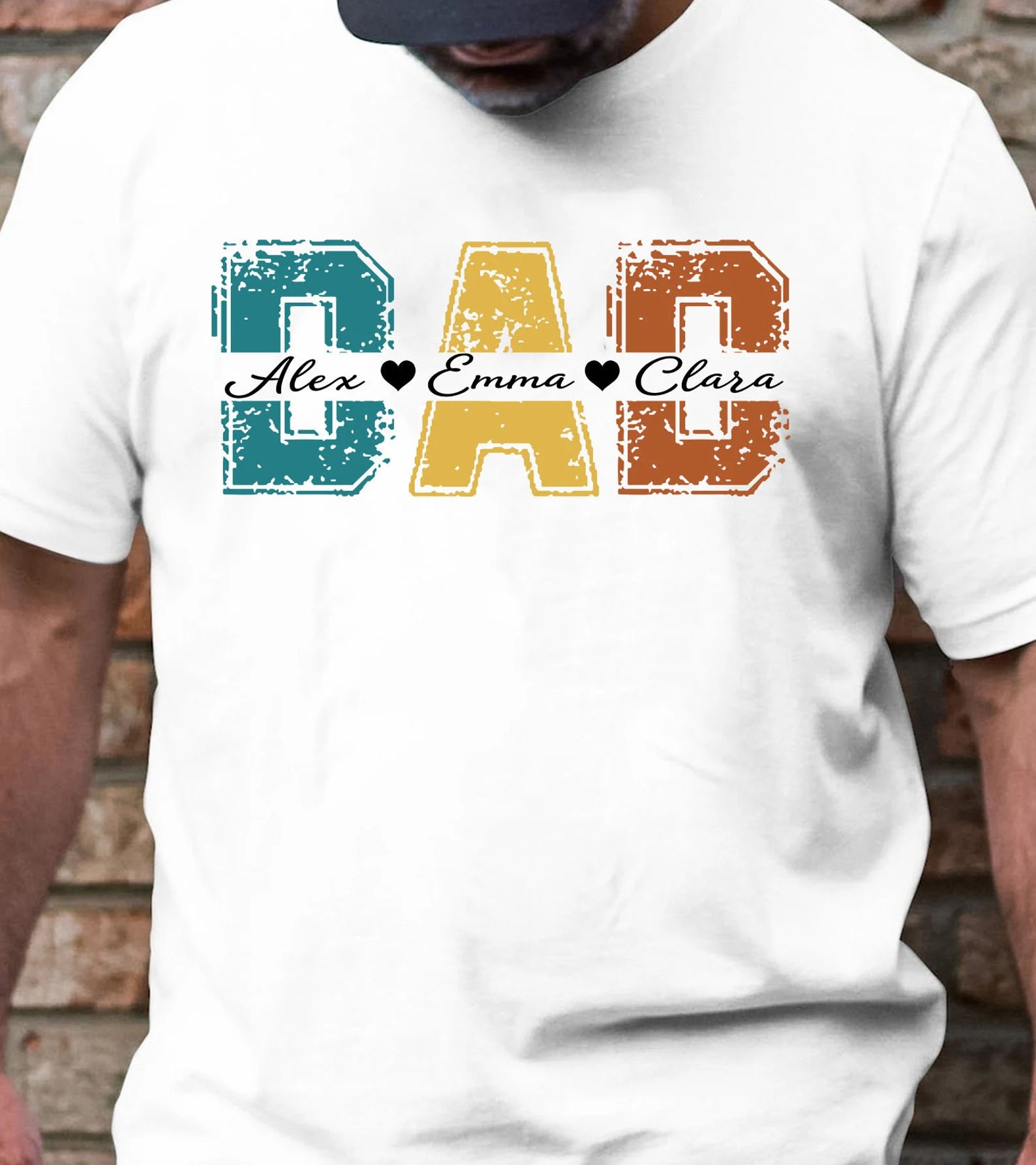 子供の名前入りお父さん T シャツ、父の日シャツ 落書きスタイル - Fallook