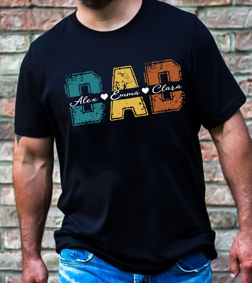 子供の名前入りお父さん T シャツ、父の日シャツ 落書きスタイル - Fallook