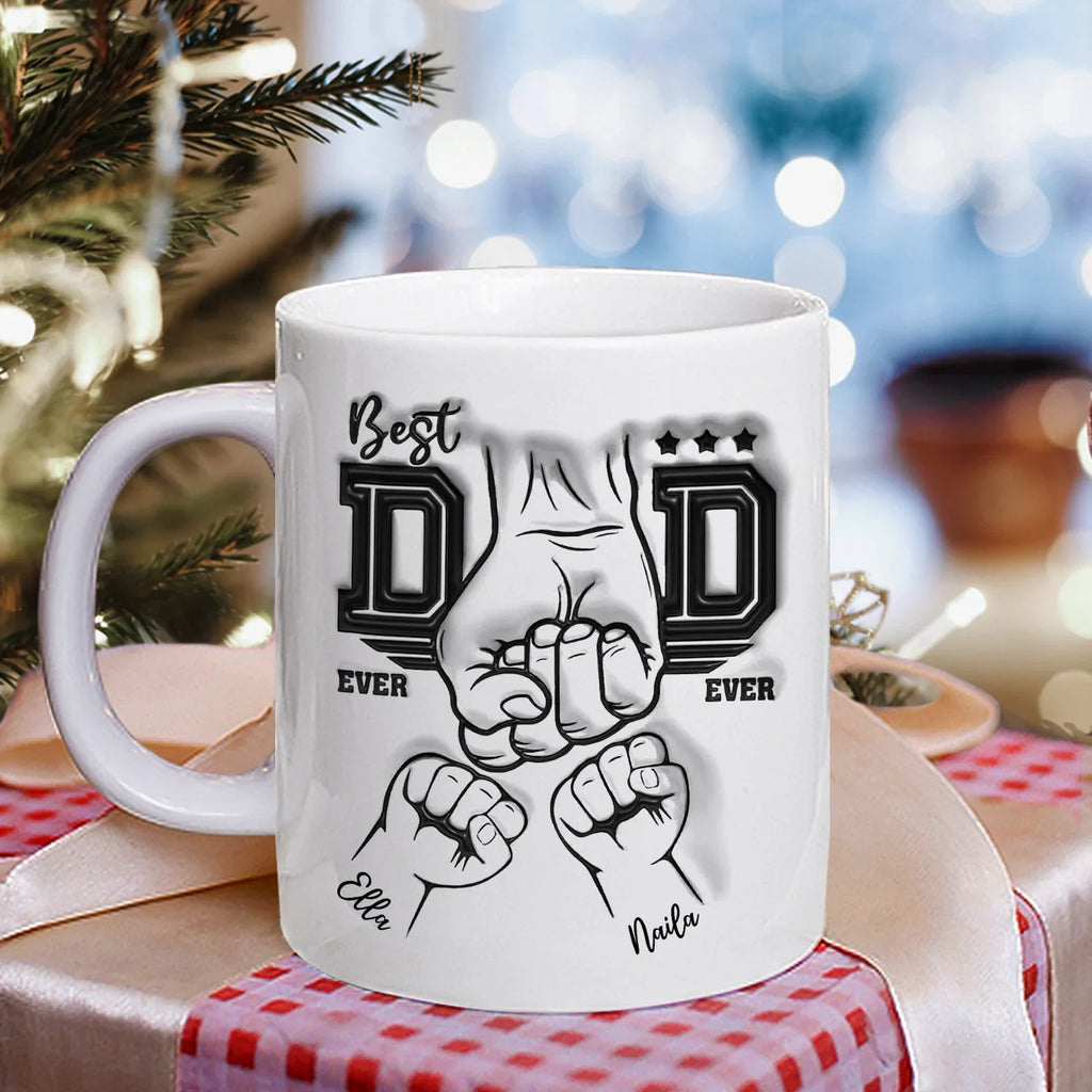 Our First Father's Day 子供たちの手を握るパーソナライズされたお父さんマグツール トップハット 黒と白のスタイル - Fallook