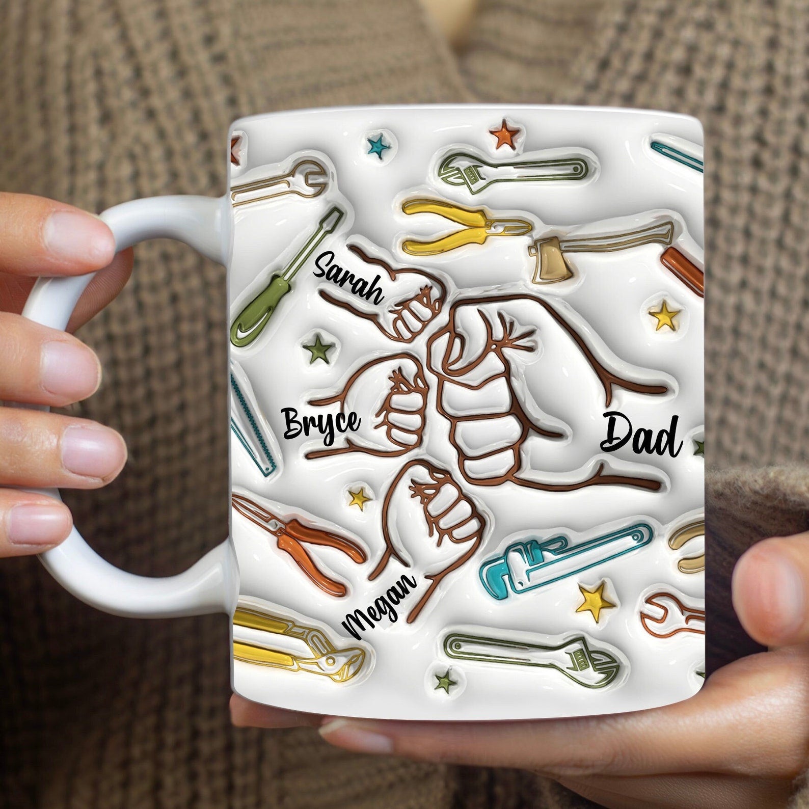 子供たちの手を握るパーソナライズされたお父さんマグツール 斧 - Fallook