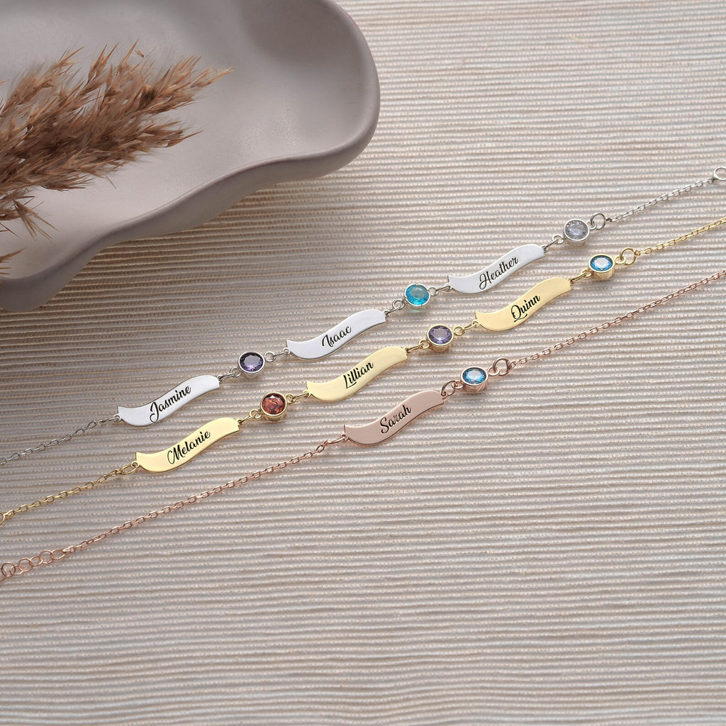 誕生石入り お名前刻印ブレスレット