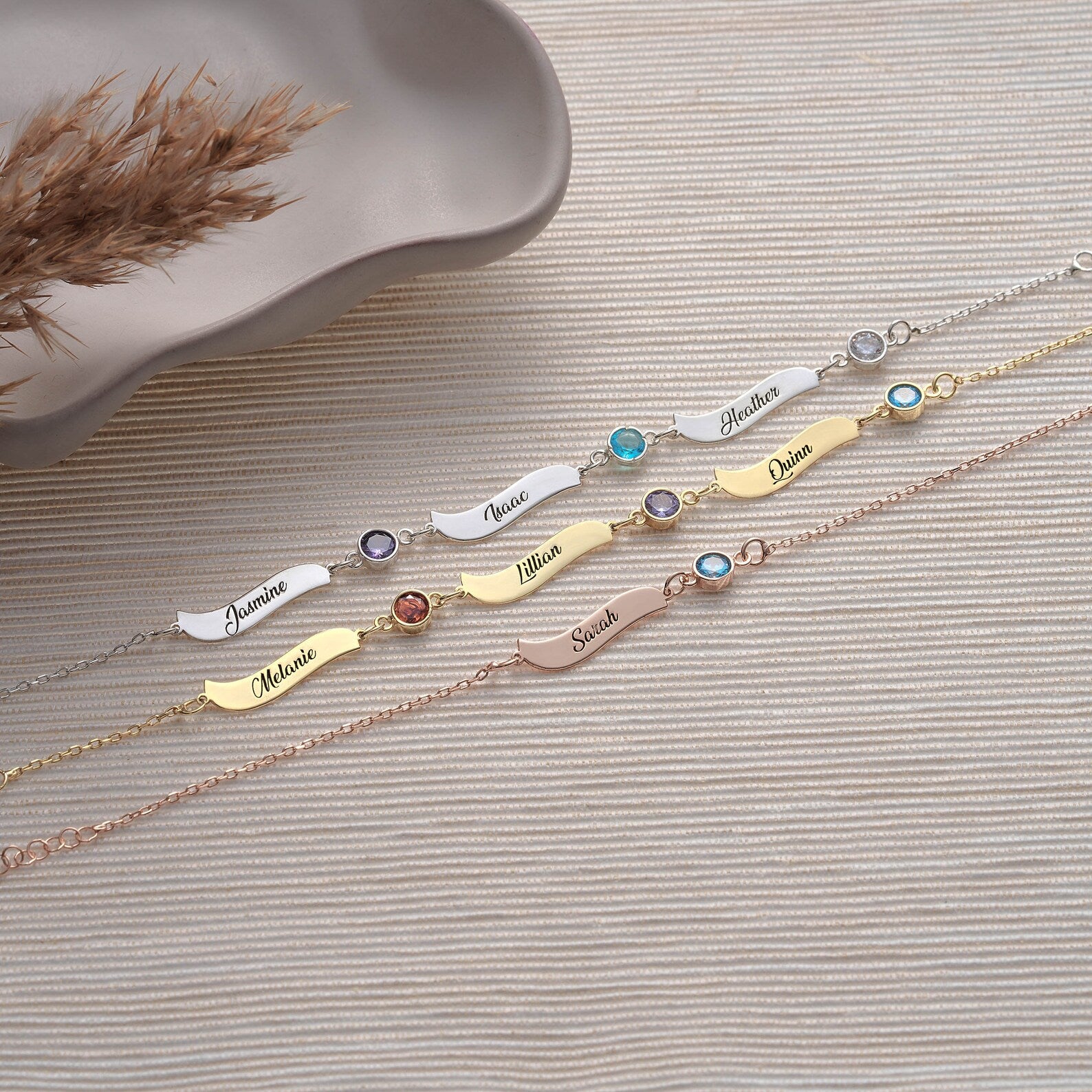 誕生石入り お名前刻印ブレスレット
