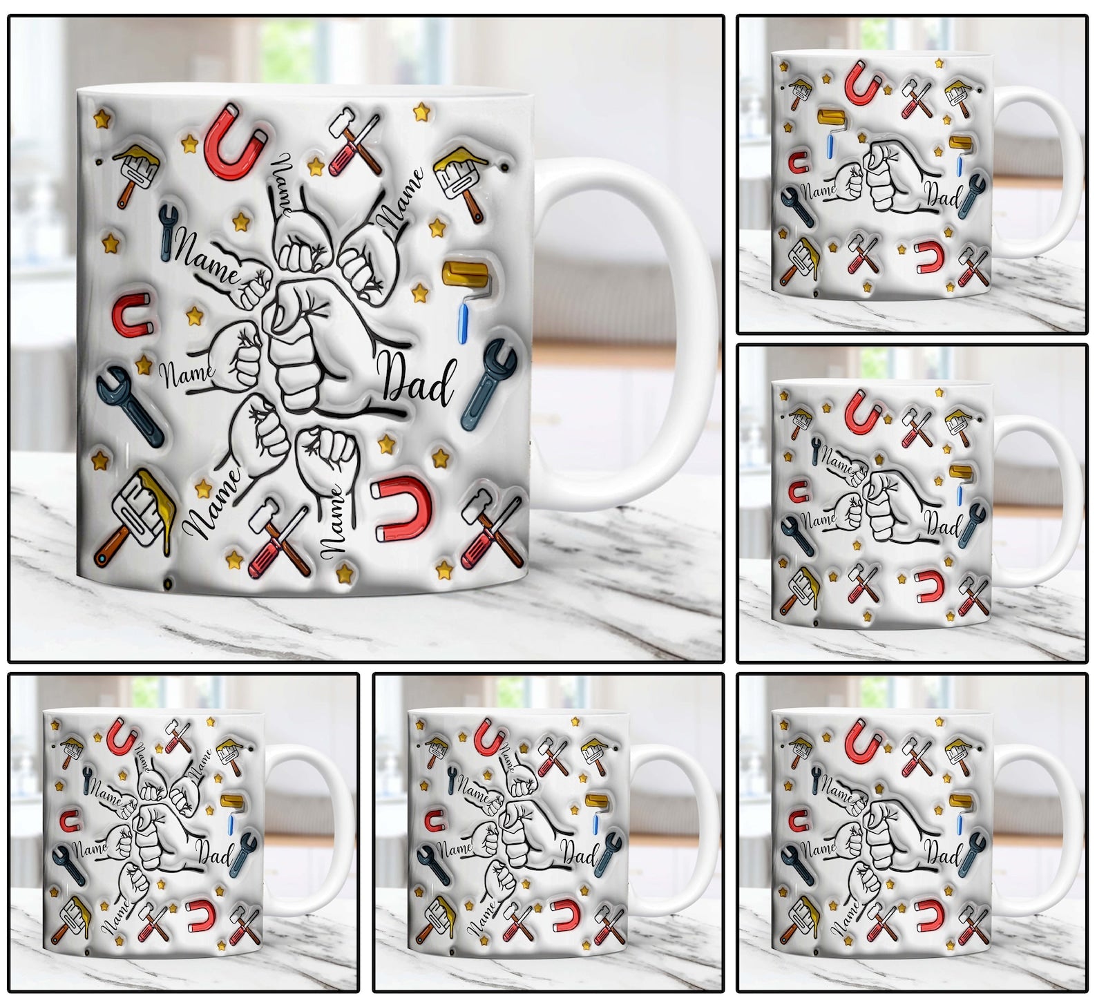 子供たちの手を握るパーソナライズされたお父さんマグツール 磁石 - Fallook