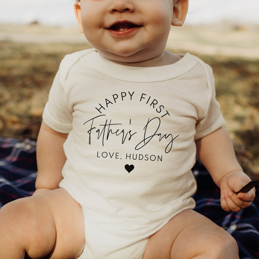 Happy First Father's Day-父の日 パーソナライズされたベビーワンジー 手書き - Fallook