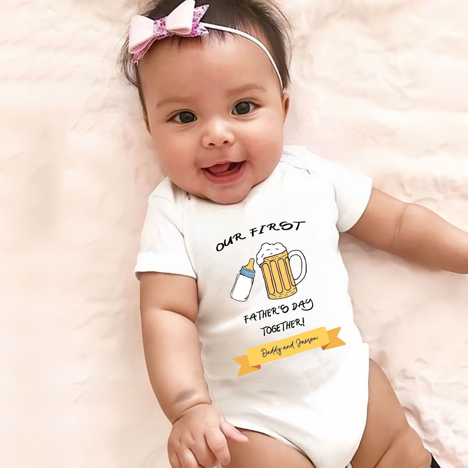 Our First Father's Day-父の日 パーソナライズされたベビーワンジー ビール - Fallook