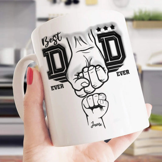 Our First Father's Day 子供たちの手を握るパーソナライズされたお父さんマグツール トップハット 黒と白のスタイル - Fallook