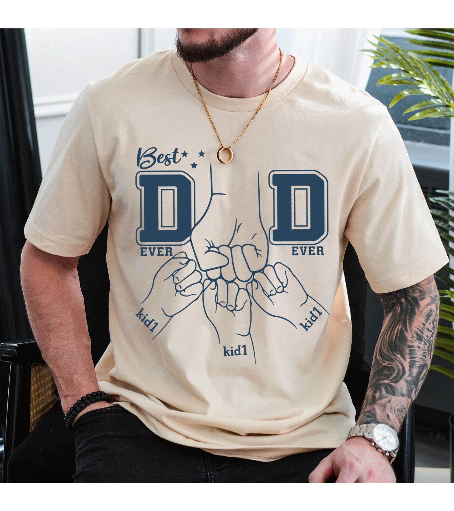 Best Dad Ever 子供の名前入りお父さん T シャツ、父の日シャツ - Fallook