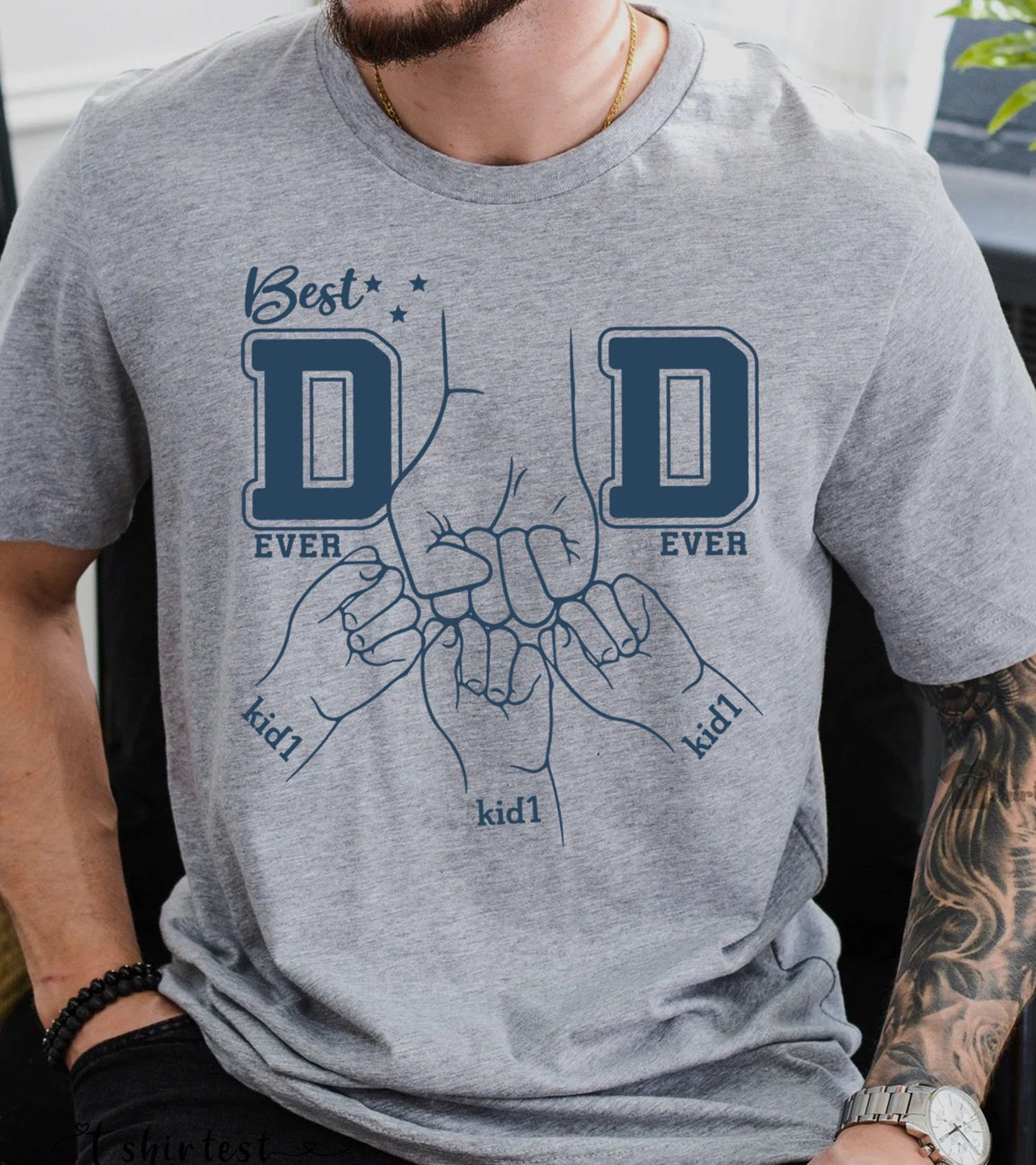 Best Dad Ever 子供の名前入りお父さん T シャツ、父の日シャツ - Fallook
