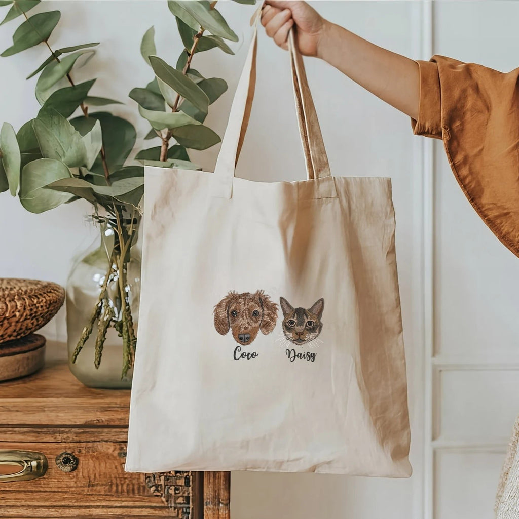 片面刺繡♪名入れペット写真による作成トートバッグ♪ お散歩バッグ♪おしゃれバッグ♪ - Fallook