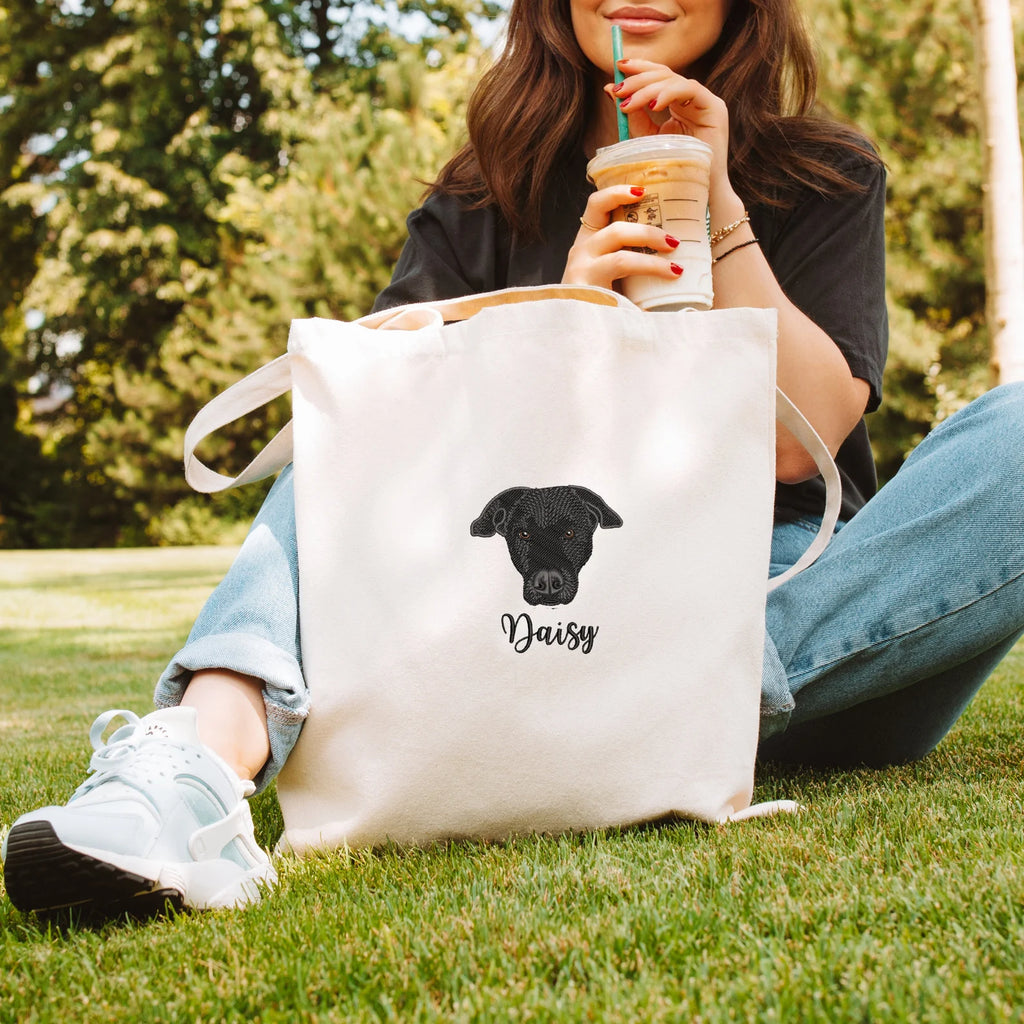 片面刺繡♪名入れペット写真による作成トートバッグ♪ お散歩バッグ♪おしゃれバッグ♪ - Fallook