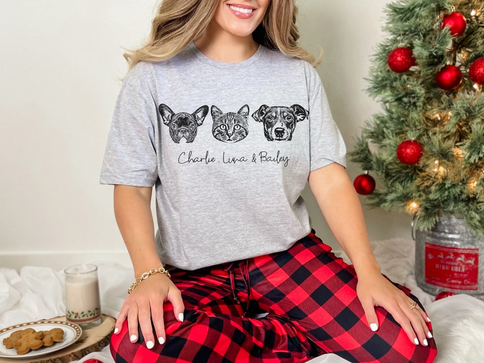 印絵 ペットの写真と名前入り カスタムTシャツ  大きな図案 「Black&White」