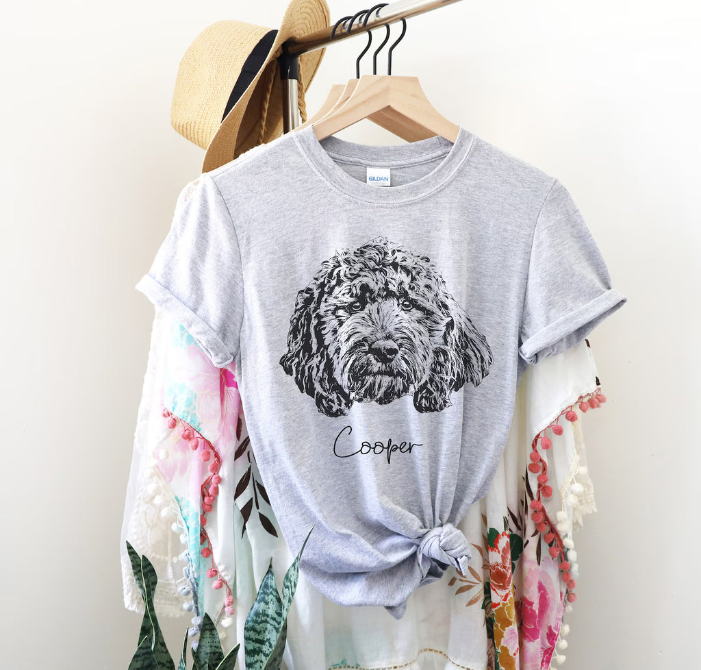 印絵 ペットの写真と名前入り カスタムTシャツ  大きな図案 「Black&White」