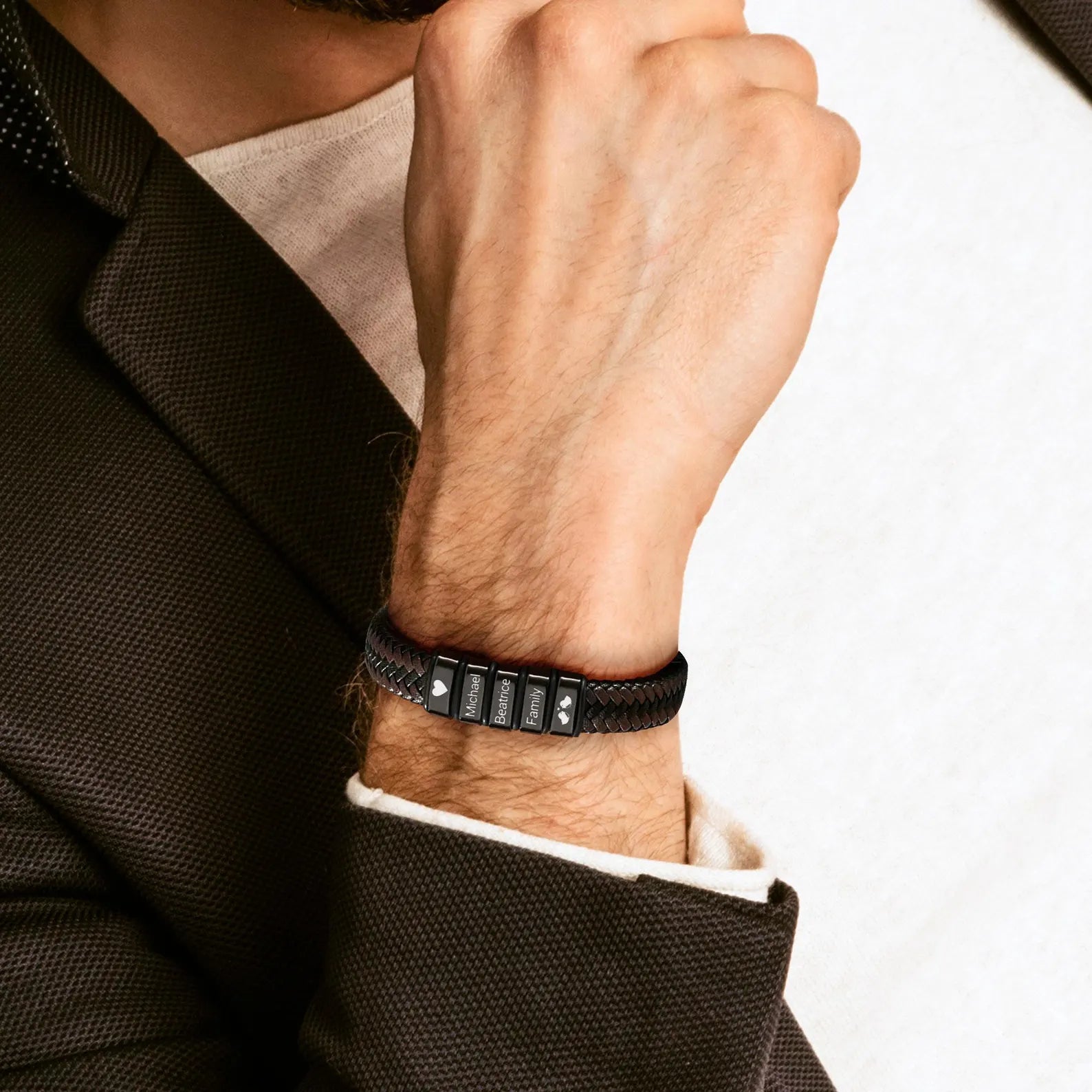 父の日用パーソナライズされたギフト ｜ブラックレザー ｜ 刻印入り 家族 子供