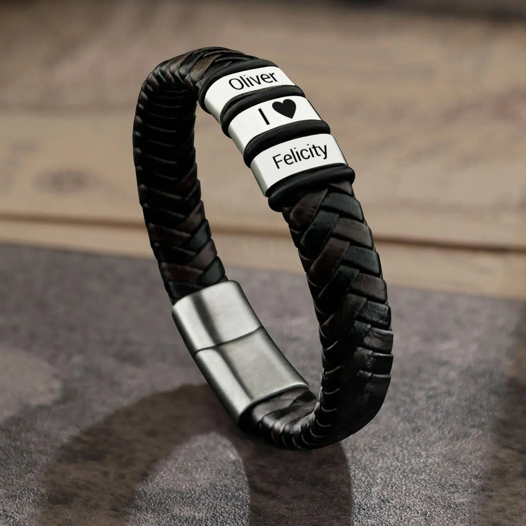 父の日用パーソナライズされたギフト ｜ブラックレザー ｜ 刻印入り 家族 子供