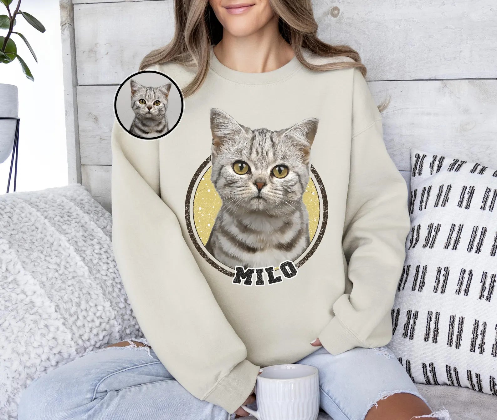 犬/猫/ペット/子供の写真 アバター を入れたカスタマイズされた長袖スウェットシャツ 星空