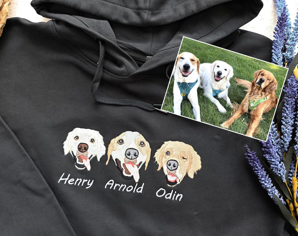 犬/猫/ペットの写真刺繍 アバター を入れたカスタマイズされた長袖スウェットシャツ  帽子のシャツ