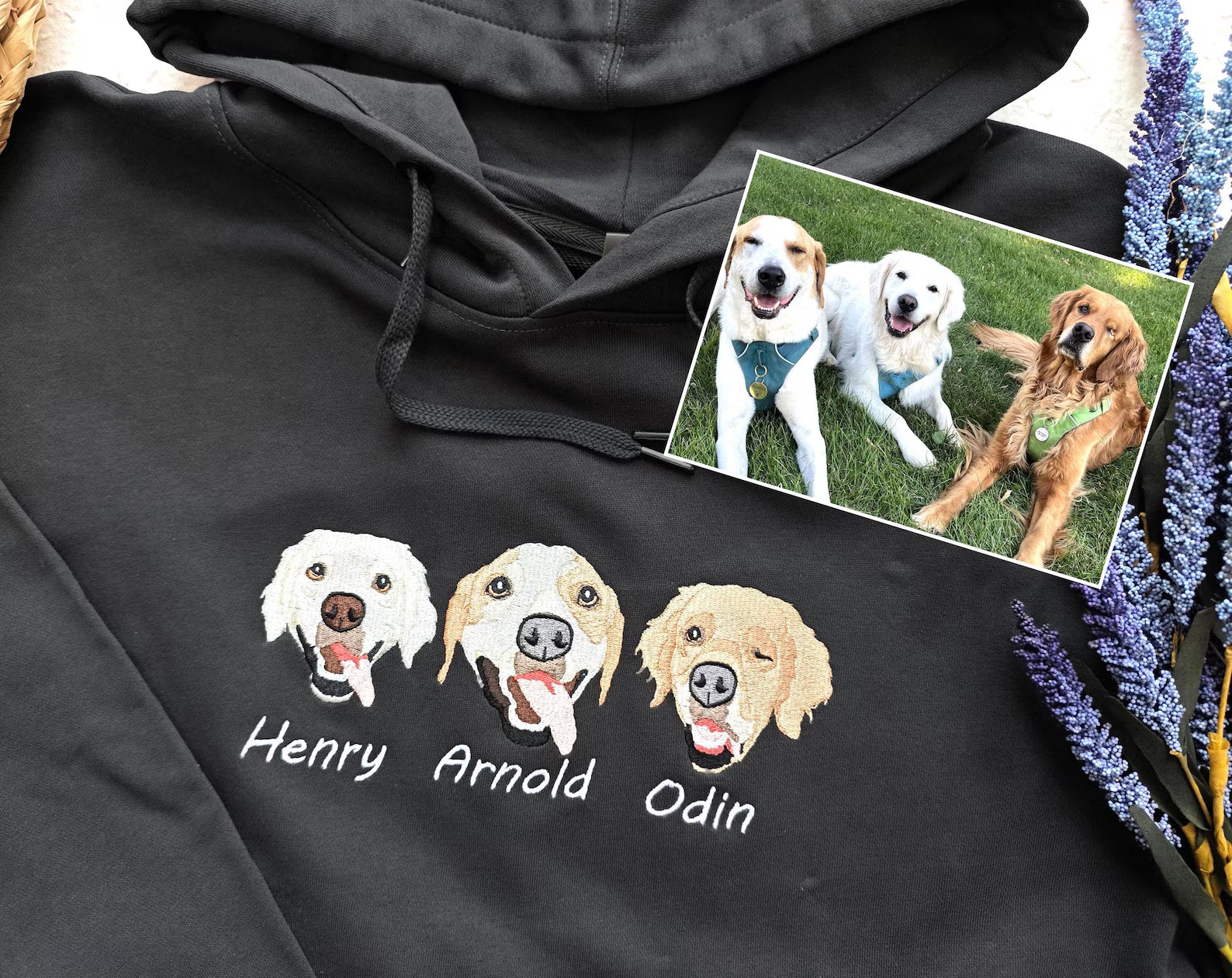 犬/猫/ペットの写真刺繍 アバター を入れたカスタマイズされた長袖スウェットシャツ  帽子のシャツ