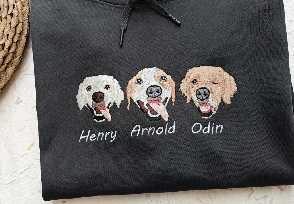 犬/猫/ペットの写真刺繍 アバター を入れたカスタマイズされた長袖スウェットシャツ  帽子のシャツ