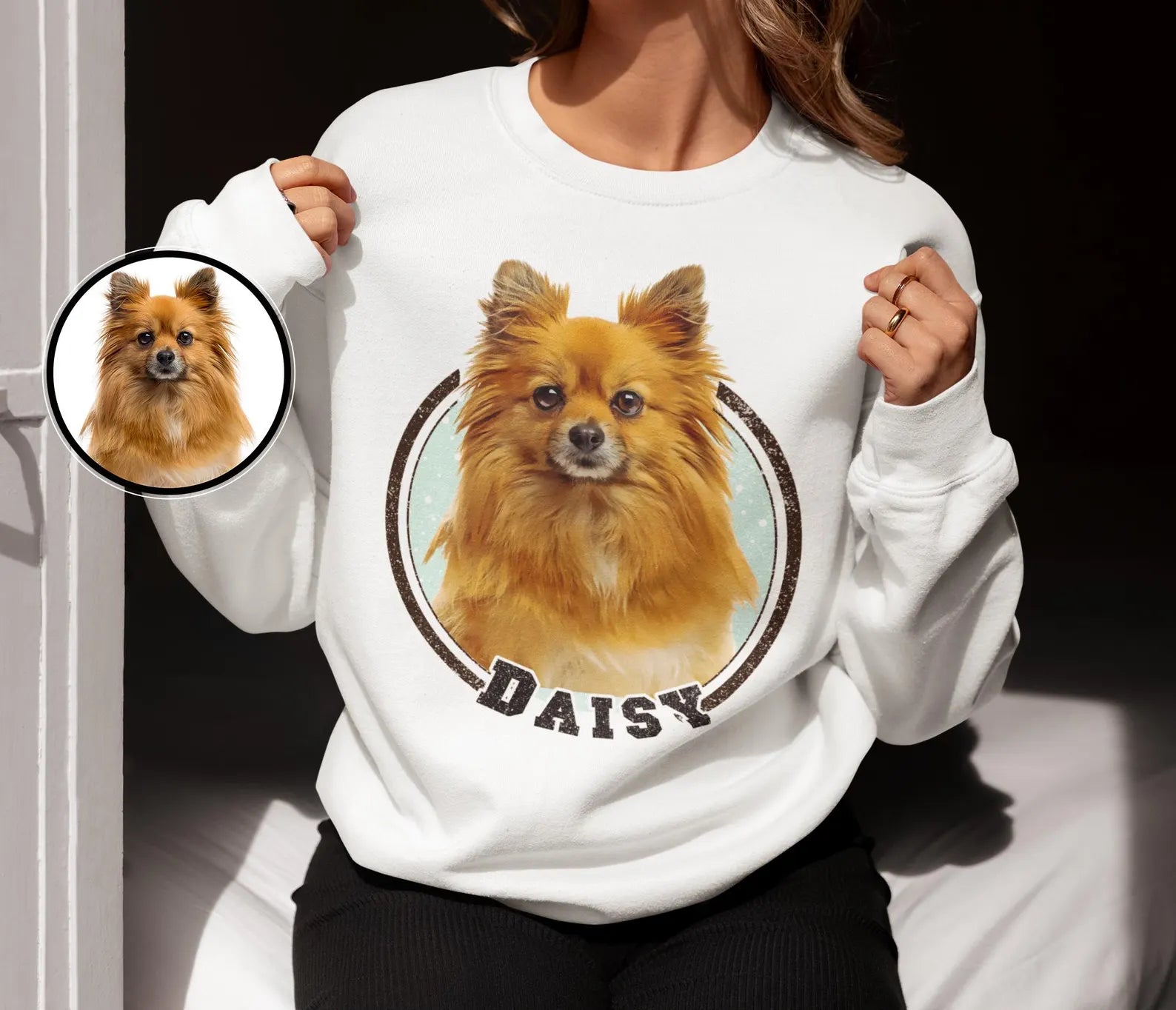 犬/猫/ペット/子供の写真 アバター を入れたカスタマイズされた長袖スウェットシャツ 星空