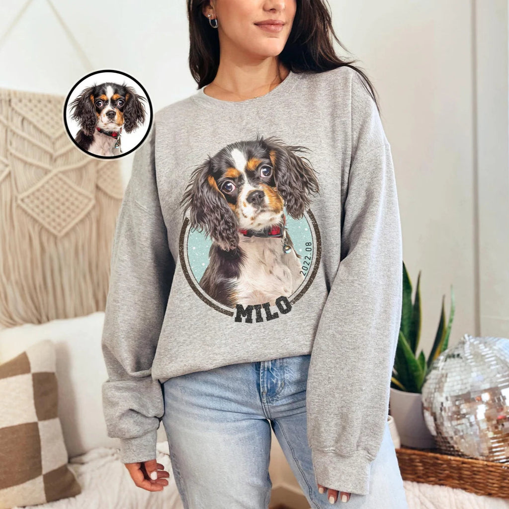 犬/猫/ペット/子供の写真 アバター を入れたカスタマイズされた長袖スウェットシャツ 星空