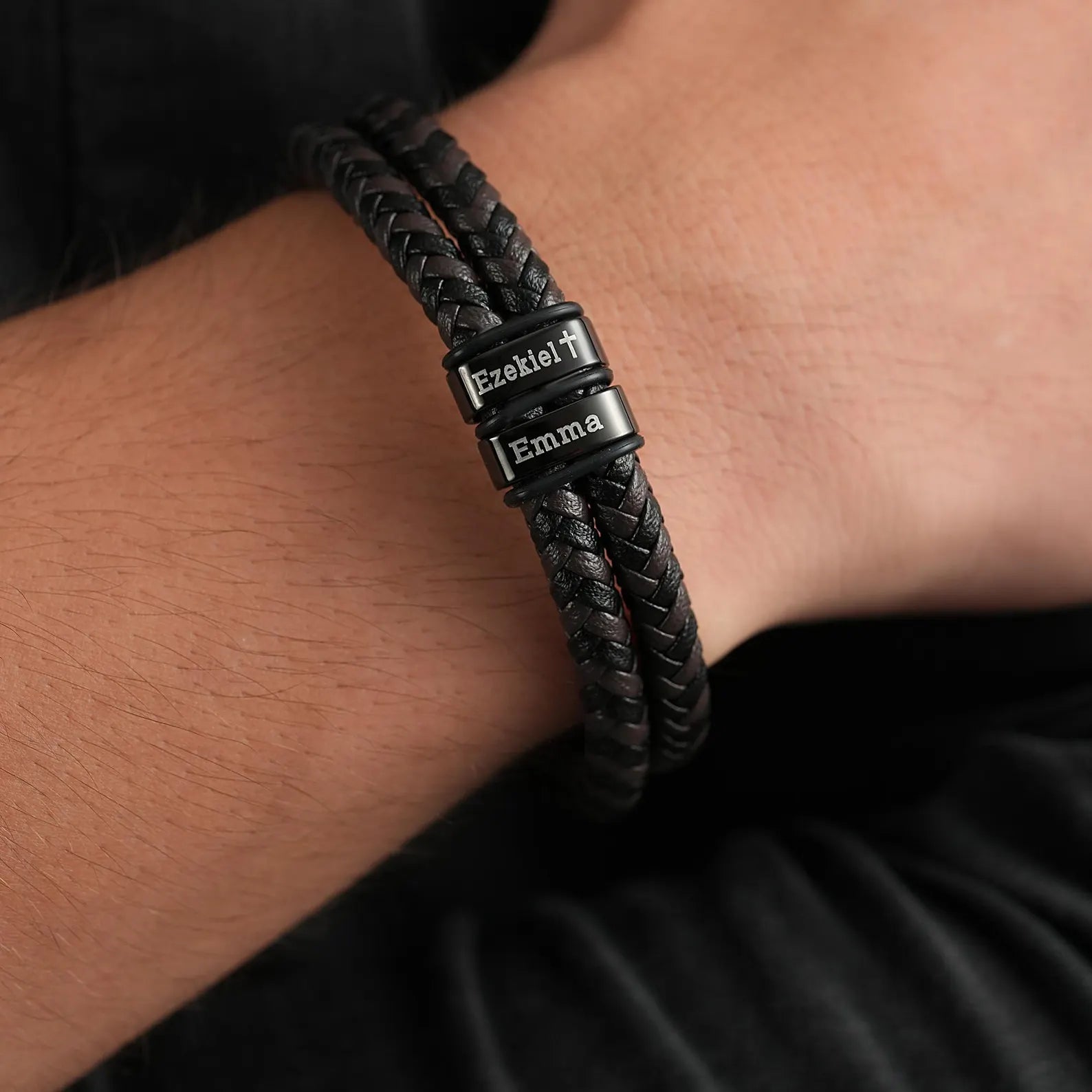 父の日用パーソナライズされたギフト ｜ブラックレザー ｜刻印入り 家族