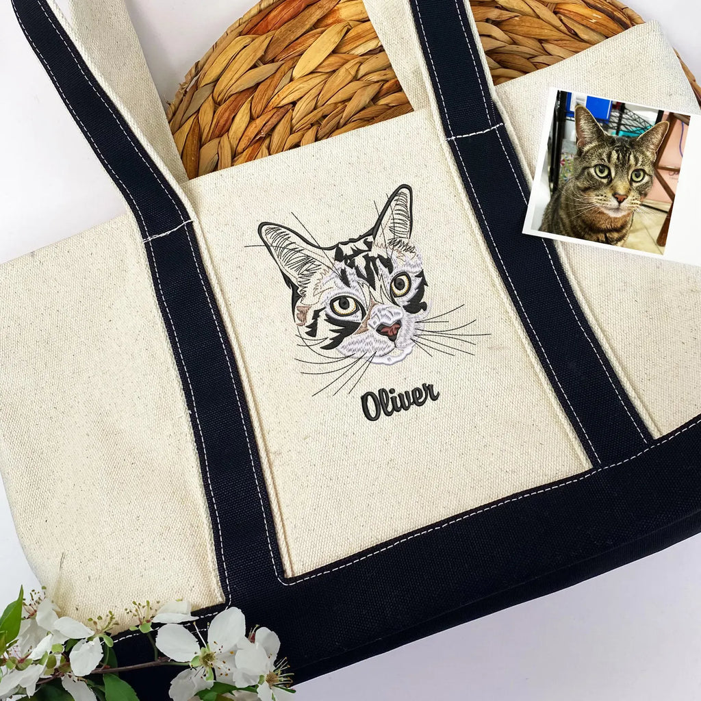 片面刺繡♪名入れペット写真 カスタムペット顔刺繍キャンバストートバッグ - Fallook