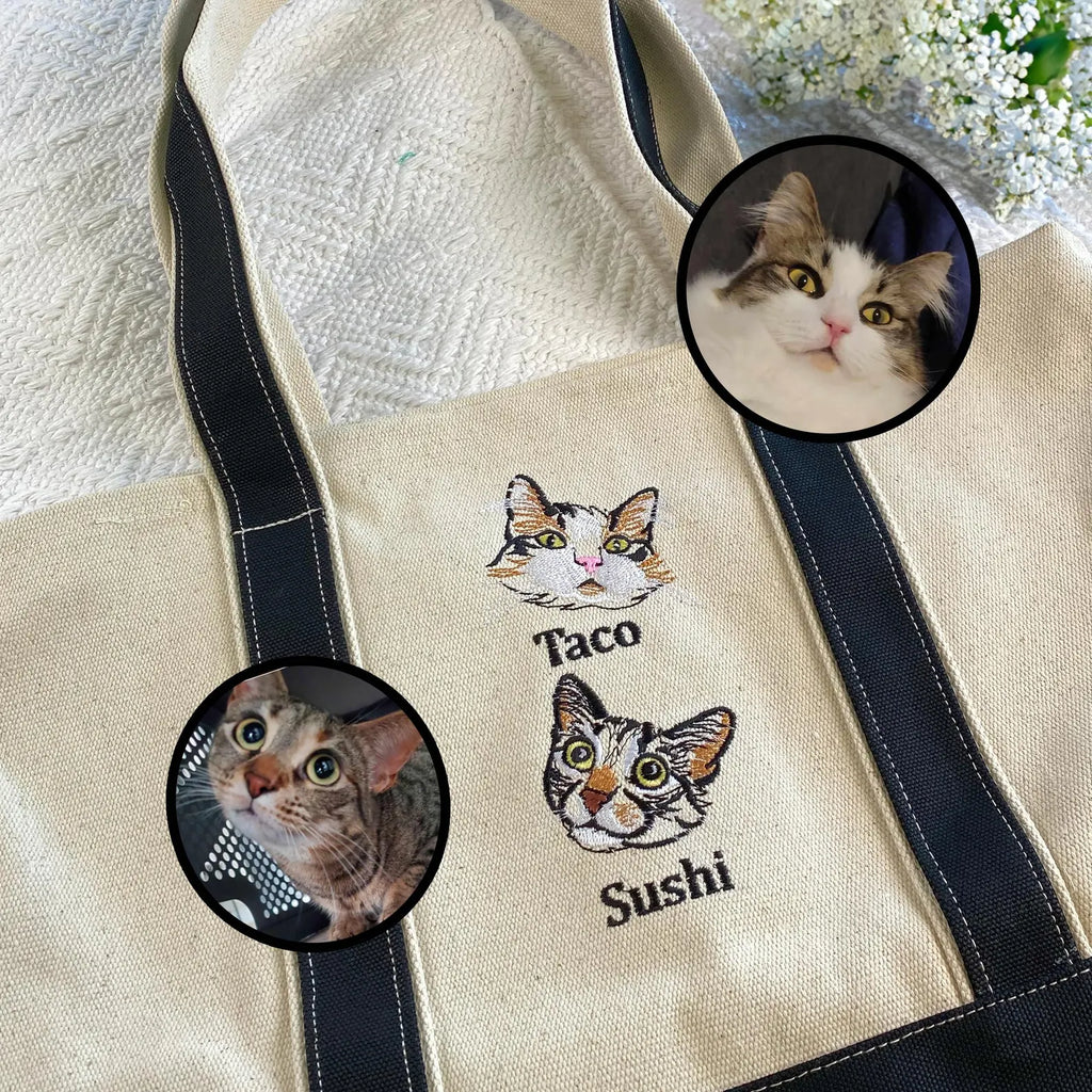片面刺繡♪名入れペット写真 カスタムペット顔刺繍キャンバストートバッグ - Fallook
