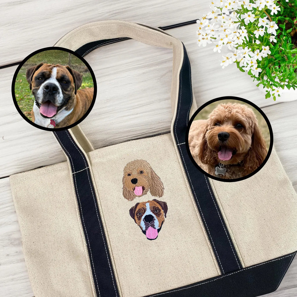 片面刺繡♪名入れペット写真 カスタムペット顔刺繍キャンバストートバッグ - Fallook