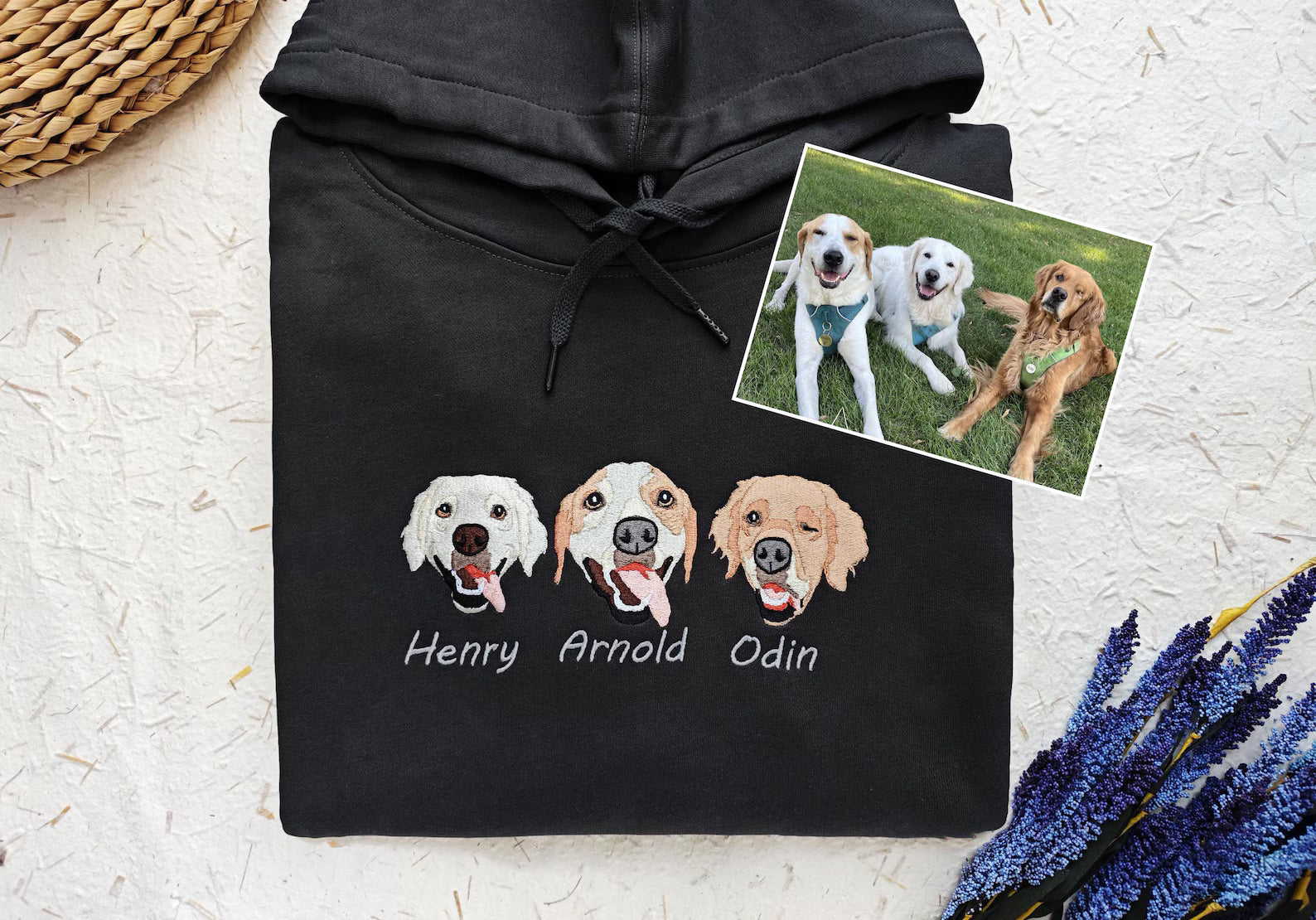 犬/猫/ペットの写真刺繍 アバター を入れたカスタマイズされた長袖スウェットシャツ  帽子のシャツ