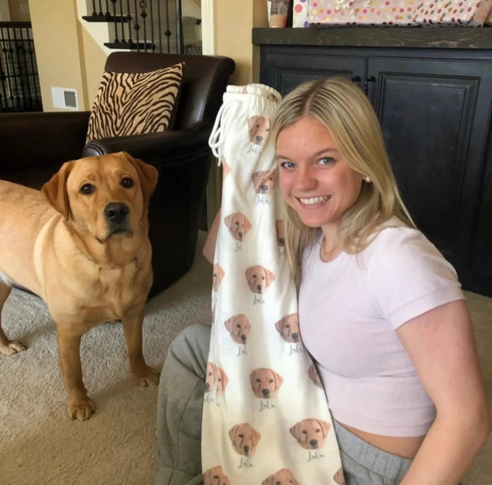 ペットの写真と名前を使用したカスタムペットポートレートパジャマパンツ 男女兼用