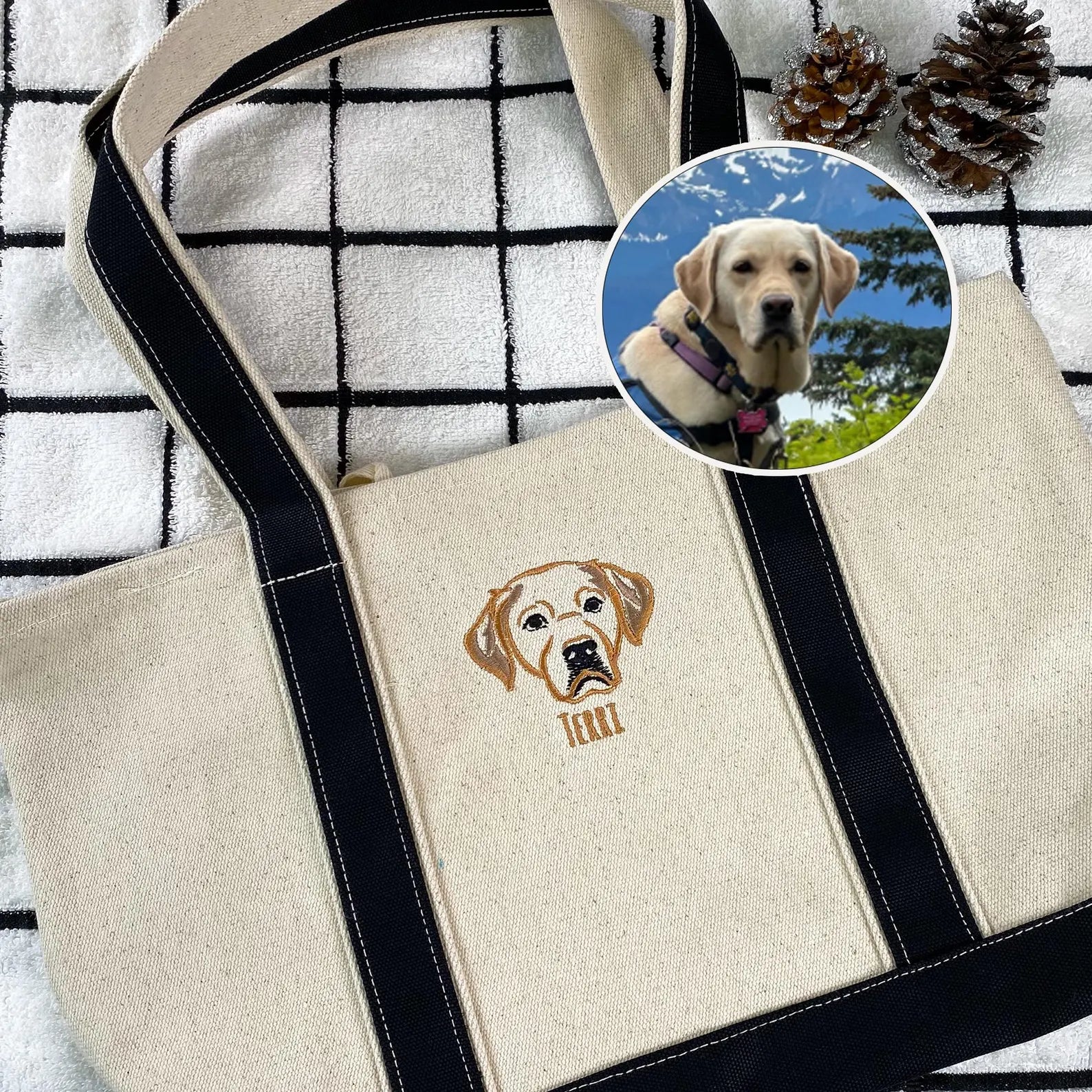 片面刺繡♪名入れペット写真 カスタムペット顔刺繍キャンバストートバッグ - Fallook